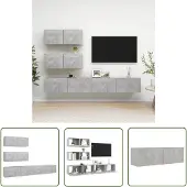 The Living Store 4-tlg. TV-Schrank-Set Betongrau Holzwerkstoff
