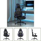 The Living Store Gaming-Stuhl mit Fußstütze Schwarz und Blau Kunstleder