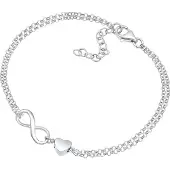 Elli Armkette "Armband Herz Unendlichkeit Infinity 925 Silber" Gr. 160, silber, Armbänder, Damen, Silber 925 (Sterlingsilber), Armkette