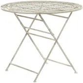 Beliani Gartentisch Cremeweiß Metall Rund Klappbar 90 cm Balkon Terrasse Garten Romantisch