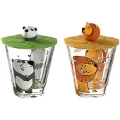 Leonardo Kinderbecher "Kinderbecher mit Deckel Bambini 215 ml 2er Set", bunt (löwe, panda), Trinkgefäße, Kinderbecher