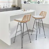 Sweeek - 2 Barhocker aus Rattan und Metall - Beige