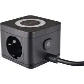As Schwabe as-Schwabe Steckdosentower 2-fach 230V/16A QI-Wireless Ladestation 1,5m Schwarz