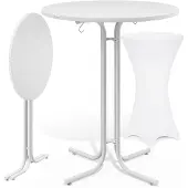 Casaria Stehtisch Weiß 110x80cm + Stehtischhusse Weiß Ø80cm