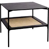 Sweeek - Quadratischer Couchtisch mit Holzeffekt und Rohrgeflecht Doppelplatte - Schwarz