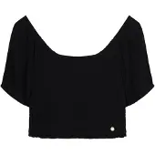 Superdry für Damen. W6011857A Schwarzes, gewebtes Oberteil mit Smokarbeit (M), Lässig, Viskose, Kurzarm