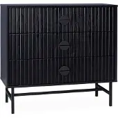 Sweeek - Kommode mit 3 Schubladen im geriffelten Holzlook, schwarzen - Schwarz