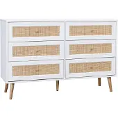 Sweeek - Kommode mit Holzlook, Rattan-Geflecht und 6 Schubladen - Antikweiß