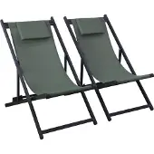 Sweeek - 2er-Set Sonnenliegen aus Aluminium, mehrfach verstellbar - Khaki