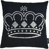 Done. Dekokissen DONE. "Stone Crown", silber (silberfarben, bedruckt), B:45cm L:45cm, Baumwolle, Dekokissen_Sitzkissen_Kissenhüllen, Dekokissen, mit Kronen-Applikation, Kissenhüle ohne Füllung, 1 Stück
