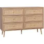Sweeek - Kommode mit Holzlook, Rattan-Geflecht und 6 Schubladen - Natur