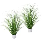 Creativ Green Kunstgras "Grasbusch", grün, H:50cm, Kunststoff, Kunstpflanzen, Kunstgras, 2er Set, im dekorativen Kunststofftopf