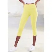 LASCANA Caprileggings , Damen, Gr. 44/46, N-Gr, gelb, Single Jersey, Obermaterial: 95% Baumwolle, 5% Elasthan, unifarben, Basic, Basic kniebedeckend, Hosen Caprileggings, mit breitem, weichen Bündchen