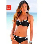 LASCANA Bügel-Bandeau-Bikini , Damen, Gr. 34, Cup E, schwarz, Polyamid, kontrastfarbene Details, unifarben, Bikini-Sets Bügel-Bandeau-Bikini, mit Kontrastdetails