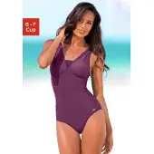 LASCANA Badeanzug , Damen, Gr. 54, Cup F, lila (aubergine), Polyamid, unifarben, Badeanzüge Badeanzug, mit Raffung am Ausschnitt und Shaping-Effekt