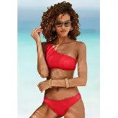 LASCANA Bustier-Bikini-Top "Scallop", Damen, Gr. 40, Cup C/D, rot, Microfaser, Polyamid, unifarben, Bikini-Oberteile Bustier-Bikini-Top, in One-Shoulder-Form