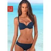 s.Oliver Push-Up-Bikini , Damen, Gr. 40, Cup B, blau (dunkelblau), Microfaser, Polyamid, unifarben, Bikini-Sets Push-Up-Bikini, mit Zierring an der Hose, Topseller