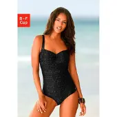 LASCANA Badeanzug , Damen, Gr. 50, Cup D, schwarz (schwarz, grau), Polyamid, Badeanzüge Badeanzug, im dezenten Design mit Shaping-Effekt