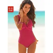 LASCANA Badeanzug , Damen, Gr. 46, Cup D, rot, Polyamid, unifarben, Badeanzüge Badeanzug, mit Shaping-Einsatz vorn, eingearbeitete Softcups, mit Raffungen