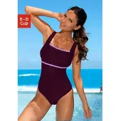 LASCANA Badeanzug , Damen, Gr. 42, Cup C, lila (aubergine), Polyamid, Badeanzüge Badeanzug, mit kontrastfarbenem Einsatz