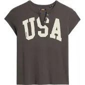 Superdry für Damen. W1011602A Graues Ath Ess-T-Shirt (M), Lässig, Baumwolle, Kurzarm