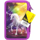 Idena Federmappe 20126 Einhorn, 3 Reißverschluss-Fächer, gefüllt mit 47 Teilen