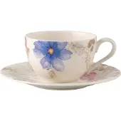 Villeroy & Boch Tasse "Frühstückstasse mit Untertasse Mariefleur Gris Basic 290 ml bunt", bunt, 1 tlg., Porzellan, Trinkgefäße, Tasse