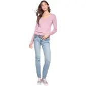 Linea Tesini By Heine Rundhalspullover "Rundhals-Pullover", Damen, Gr. 34, rosa (rosé), 100% Baumwolle, , unifarben, Pullover Rundhalspullover