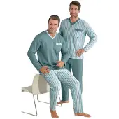 Witt Weiden Schlafanzug WITT "Schlafanzüge Schlafanzüge 2 Stück", Herren, Gr. 44/46, jade, jade, gestreift, V-Ausschnitt, Homewear-Sets Schlafanzug