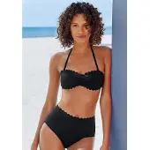LASCANA Bandeau-Bikini-Top "Scallop", Damen, Gr. 32, Cup A/B, schwarz, Polyamid, unifarben, Bikini-Oberteile Bandeau-Bikini-Top, mit gelaserter Wellenkante
