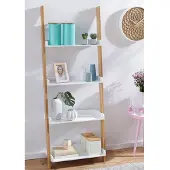 Zeller Leiterregal PRESENT, weiß (weiß, natur), B:55cm H:145cm T:30cm, Bambus, MDF, Regale, Leiterregal