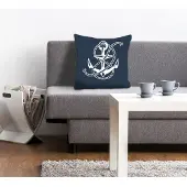 Queence Dekokissen "Jessica", blau (blau, bedruckt), B:40cm L:40cm, Polyester, Dekokissen_Sitzkissen_Kissenhüllen, Dekokissen, Kissenhülle,Anker,Tau,Maritim,Nautisch,Strand,Sommer,Blau,Weiß