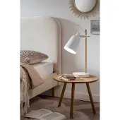 SalesFever Tischleuchte rund | skandinavisches Design | Gestell Metall und Holz | B 15 x T 18 x H 40 cm | weiß - natur