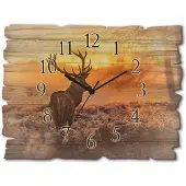 ARTland Holz Wanduhr Quarzuhr - schwarzer Zeiger Rotwild Größe: 40x30 cm