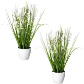 Creativ Green Kunstgras "Blüten-Gras-Mix", weiß, H:41cm Ø:10cm, Kunststoff, Kunstpflanzen, Kunstgras, in weißer Kunststoffschale
