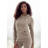 H.I.S. Hoodie H.I.S, Damen, Gr. 32/34, braun (camelfarben), Interlock, Obermaterial: 60% Baumwolle, 40% Polyester, unifarben, Basic, mit Paspel, Sweatshirts Hoodie, mit Kängurutasche, Loungewear