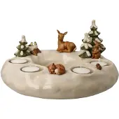 Goebel Adventsleuchter "Winterwald, Weihnachtsdeko", bunt, B:27cm H:14cm, Steingut, Kerzenhalter, Adventsleuchter, Adventskranz, Steingut