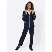 Witt Jogginganzug "Freizeitanzug Freizeitanzug mit Raffung am Ärmel", Damen, Gr. 38, blau (marine, türkis), Microfaser, , Basic, gerade, Sportanzüge Jogginganzug
