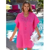 Witt Strandkleid "Tunika Strandtunika mit Stickerei", Damen, Gr. 36/38, N-Gr, pink (fuchsia), Elegant, Rundhals, Kleider Strandkleid