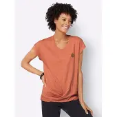 Casual Looks Kurzarmshirt "Shirt", Damen, Gr. 36, orange (papaya), 100% Baumwolle, unifarben, V-Ausschnitt, Shirts Kurzarmshirt