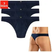 H.I.S. String H.I.S, Herren, Gr. L, 3 Stk., blau (marine), Jersey, Obermaterial: 95% Baumwolle, 5% Elasthan, unifarben, körpernah, Unterhosen String, aus weichem Baumwoll-Stretch, Topseller