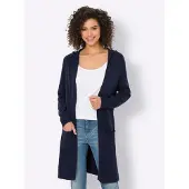 HEINE Strickjacke "Long-Strickjacke Longstrickjacke mit Kapuze", Damen, Gr. 34, blau (marine), Modisch, Strickjacken Strickjacke