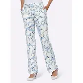 HEINE Webhose , Damen, Gr. 34, Normalgrößen, blau (ecru, eisblau, bedruckt), 98% Baumwolle, 2% Elasthan, bedruckt, geblümt, gemustert, mehrfarbig, lang, Hosen Webhose