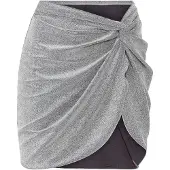 LASCANA Strandrock , Damen, Gr. 38, silber (anthrazit, silberfarben), Jersey, Obermaterial: 82% Polyester, 11% metallisierte Fasern, 7% Elasthan, glänzend, figurbetont mini, Röcke Strandrock
