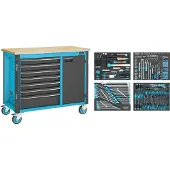 Hazet Fahrbare Werkbank 179NW-7/230 Schubladen flach: 6 x 76 x 522 x 398 mm Schubladen hoch: 1 x 161 x 522 x 398 mm Anzahl Werkzeuge: 230