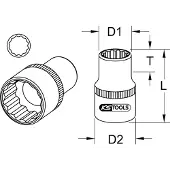 Ks Tools 1" 12-kant-Stecknuss kurz 2" - 911.1082