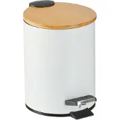 Relaxdays Mülleimer Bad, 3 l, Kosmetikeimer Absenkautomatik, Bambusdeckel, entnehmbarer Inneneimer, Treteimer, weiß