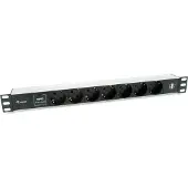 Equip 7-Fach Deutsche Steckdosenleiste mit USB Buchse, Standard, 1U, Horizontal, Aluminium, Schwarz, Silber, 7 AC-Ausgänge