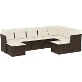 The Living Store 9-tlg. Garten-Sofagarnitur mit Kissen Braun Poly Rattan
