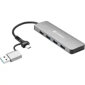 Sandberg USB-C/A to 4xUSB 3.0 Hub, USB 3.2 Gen 1 (3.1 Gen 1) Type-A + Type-C, USB 3.2 Gen 1 (3.1 Gen 1) Type-A, 5000 Mbit/s, Aluminium, Aluminium, USB